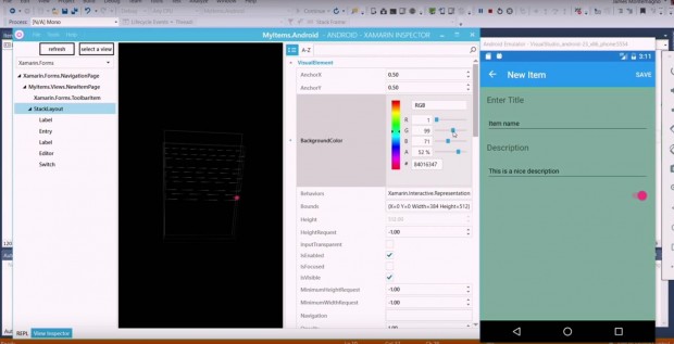 In Xamarin lassen sich Eigenschaften in Echtzeit ändern. (Screenshot: Microsoft)